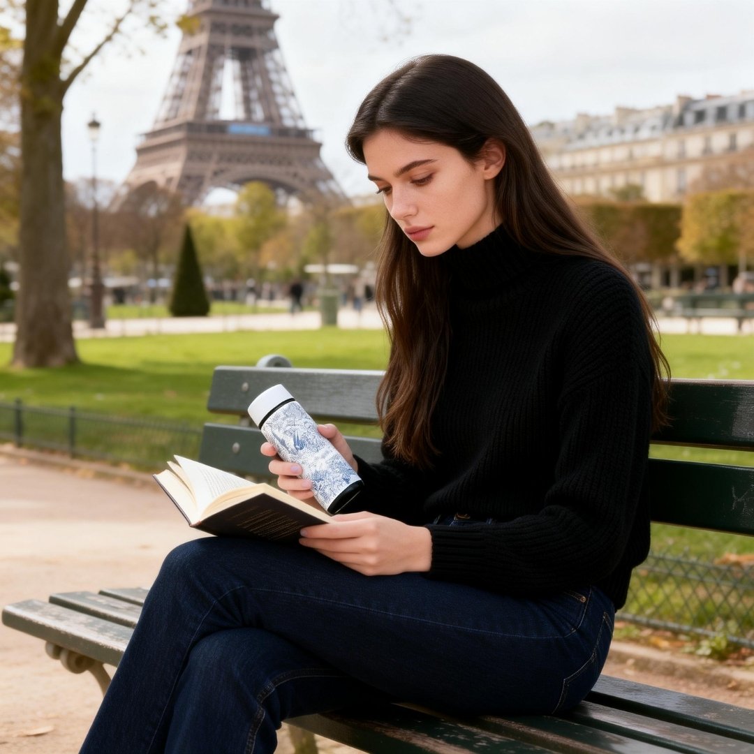 Toile De Jouy Dusty Blue Vacuum Bottle (360ml)