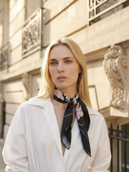 Classy and Fabulous Peony Black Sustainable Scarf (70cm) - GRS Eco Scarf