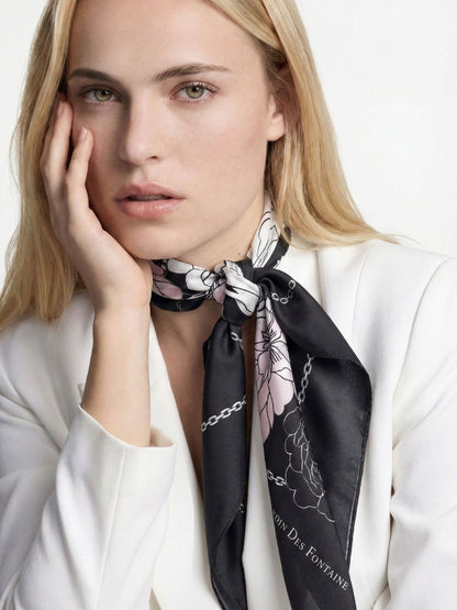Classy and Fabulous Peony Black Sustainable Scarf (70cm) - GRS Eco Scarf