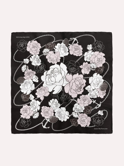Classy and Fabulous Peony Black Sustainable Scarf (70cm) - GRS Eco Scarf