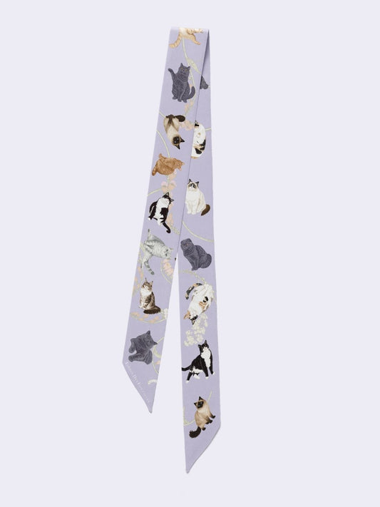 Meow Cuddle Purple Sustainable Twilly  Scarf (105cm) - GRS Eco Scarf