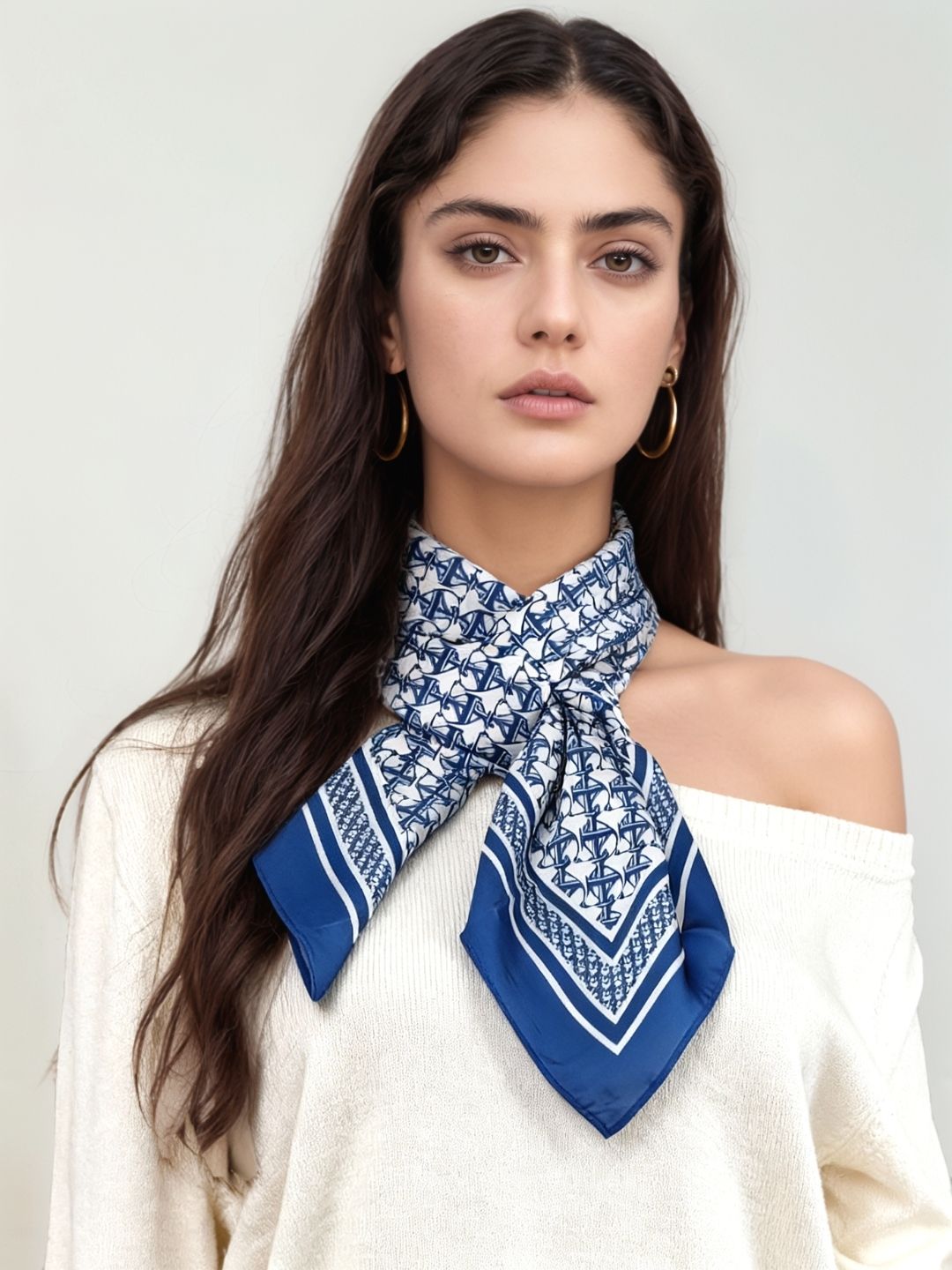 JDF Monogram Victorian Teal Silky Scarf (90cm)