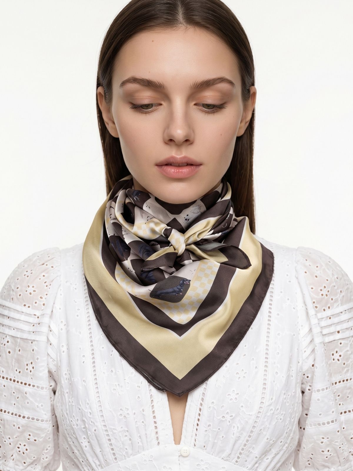 Pawfect Doggie Chess Brown and Yellow Sustainable Scarf (70cm) - GRS Eco Scarf
