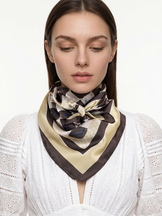 Pawfect Doggie Chess Brown and Yellow Sustainable Scarf (70cm) - GRS Eco Scarf