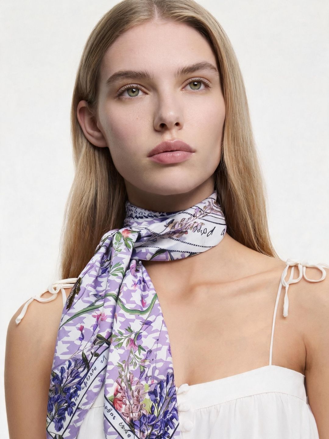 Secret Violet Garden Houndstooth Silky Scarf (90cm)
