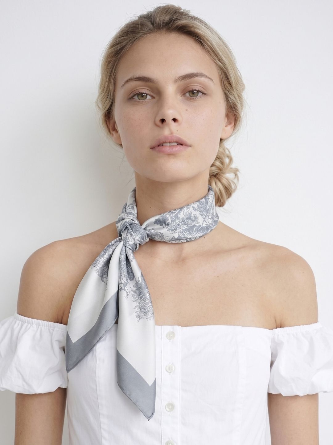 Toile De Jouy White Moon Sustainable Scarf (70cm)