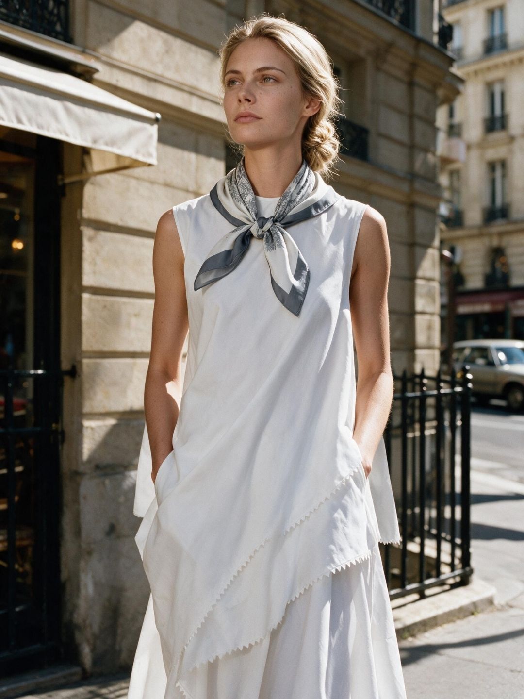 Toile De Jouy White Moon Sustainable Scarf (70cm)