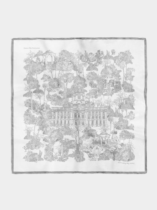Toile De Jouy White Moon Sustainable Scarf (70cm) - GRS Eco Scarf