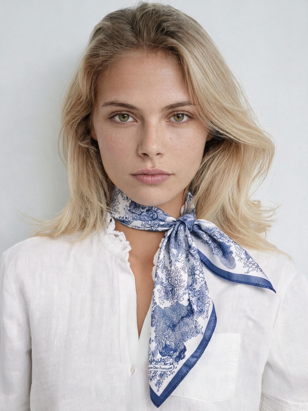 Toile De Jouy Dusty Blue Silky Scarf (60cm)