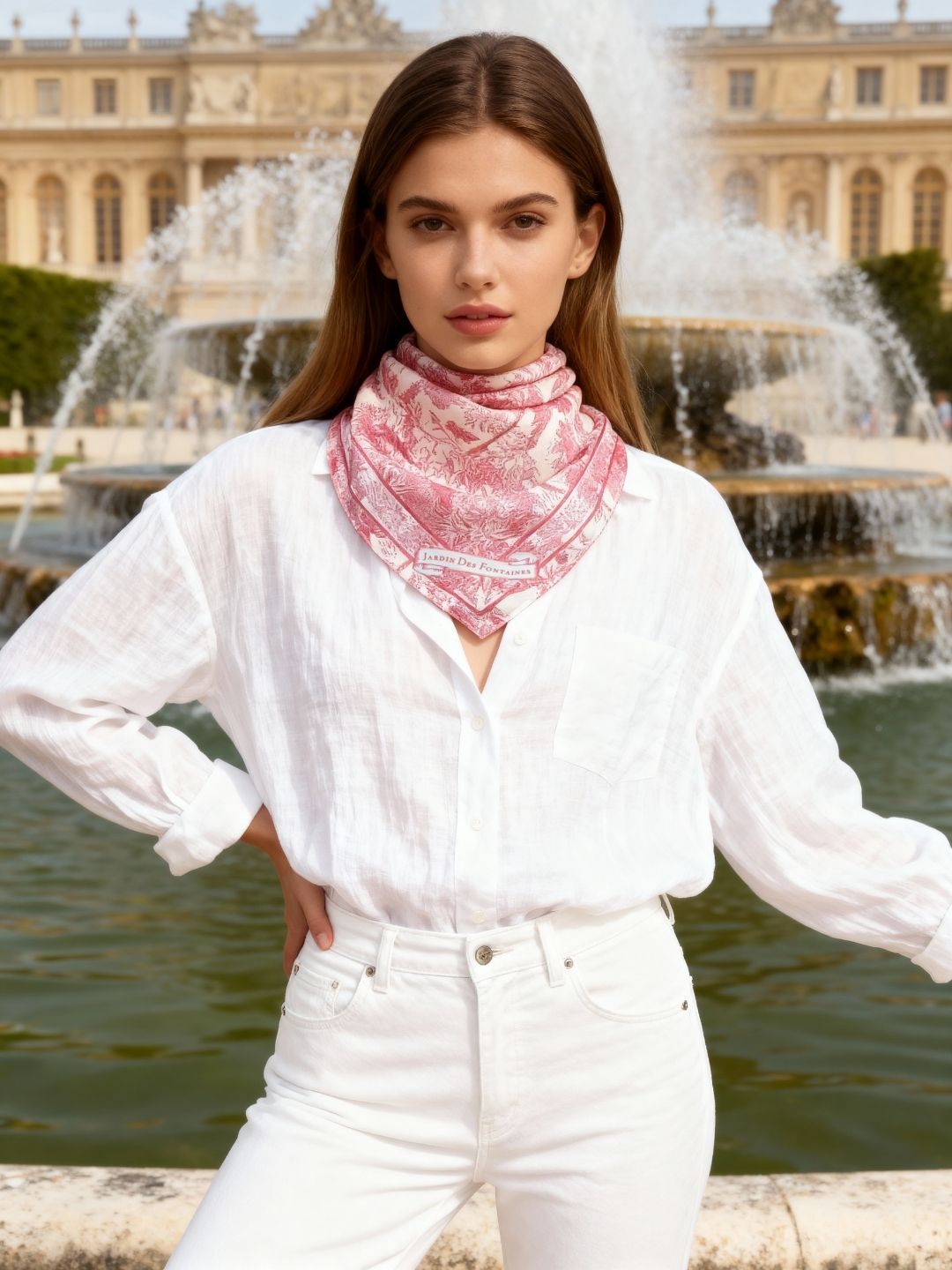 Toile De Jouy Pink Silky Scarf (60cm)