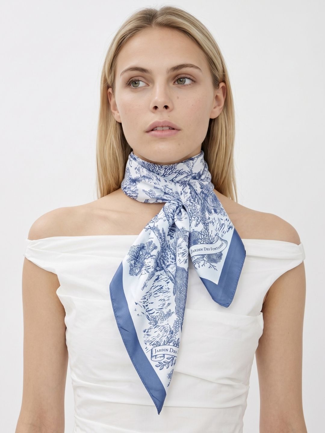 Toile De Jouy Dusty Blue Silky Scarf (90cm)