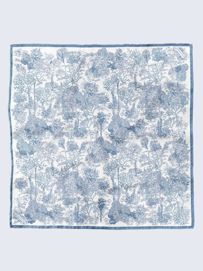 Toile De Jouy Dusty Blue Silky Scarf (90cm)