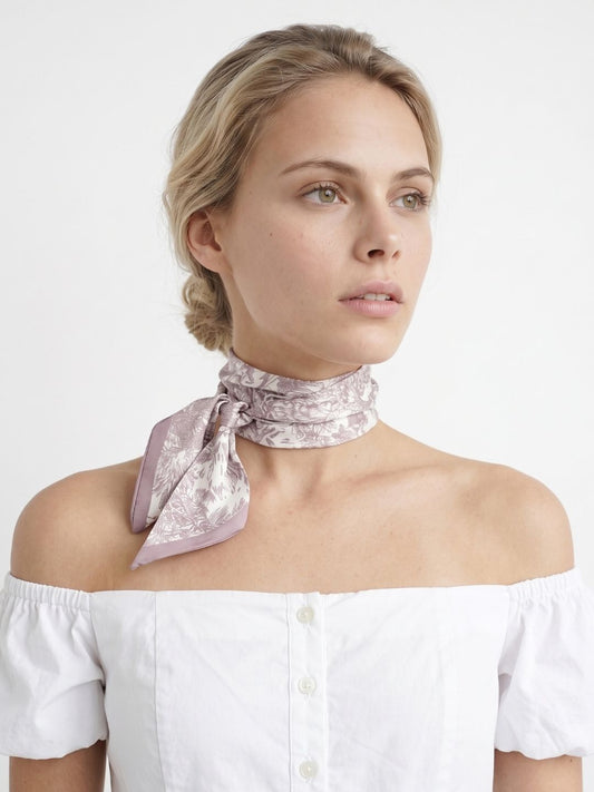 Toile De Jouy Pinkish Gray Twilly Silky Scarf (105cm)