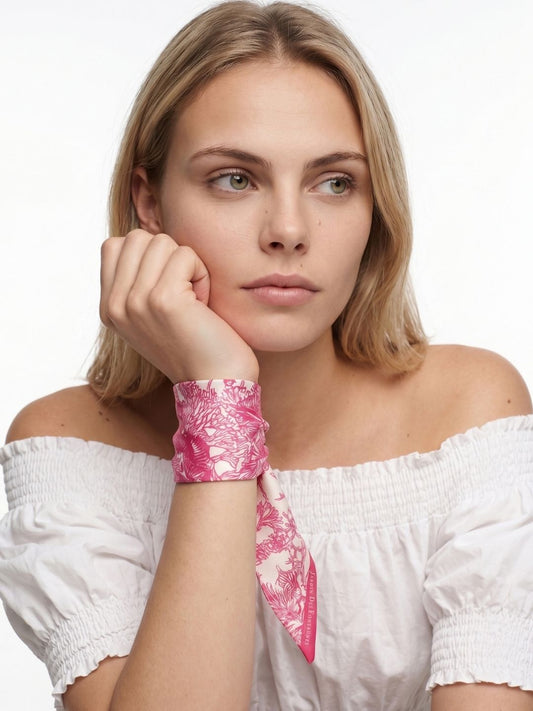 Toile De Jouy Pink Twilly Silky Scarf (105cm)