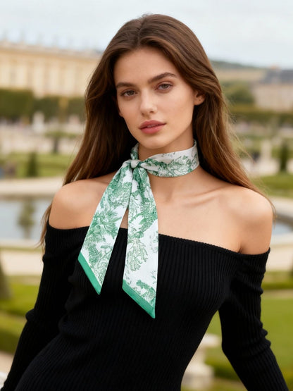 Toile De Jouy Mint Green Twilly Silky Scarf (105cm)