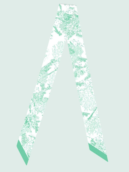Toile De Jouy Mint Green Twilly Silky Scarf (105cm)