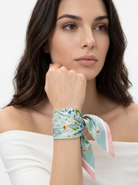 Venus Garden of Love Blue Twilly Silky Scarf (105cm) - GRS Eco Scarf