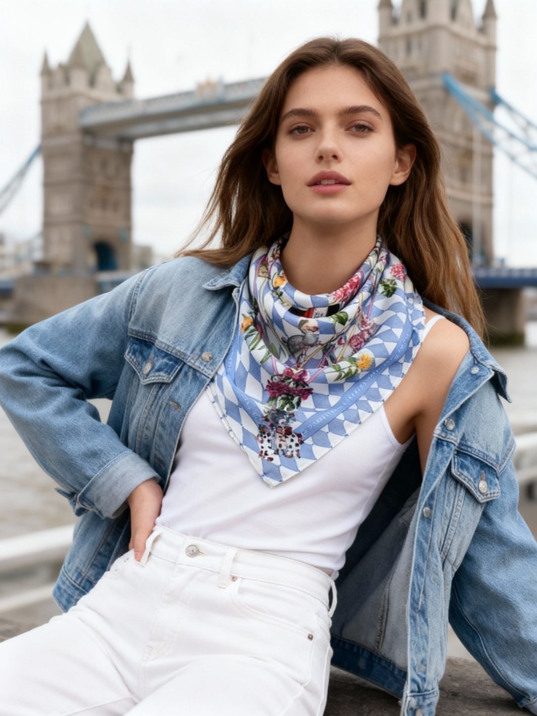 Wonderful Adventure Dream Gray Argyle Silky Scarf (60cm)