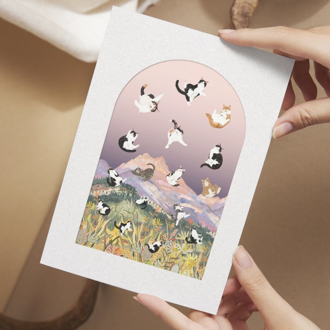 Yogis Cat and Flower Rain Of Cat Wall Art