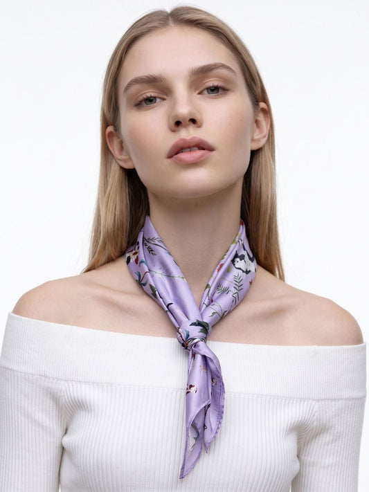 Yogis Cat and Flower Flower Purple Field Silky Scarf (60cm)