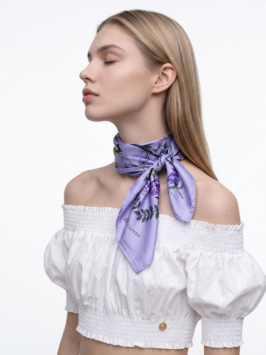 Yogis Cat and Flower Purple Silky Scarf (90cm)
