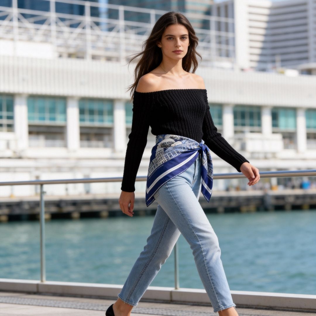 City Tales Navy Scarf (90cm)