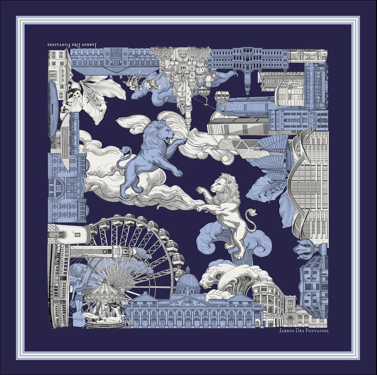 JARDIN DES FONTAINES’ Golden Years scarf captures Hong Kong’s vibrant history with iconic landmarks and cultural flair. Ideal for thoughtful gifting.