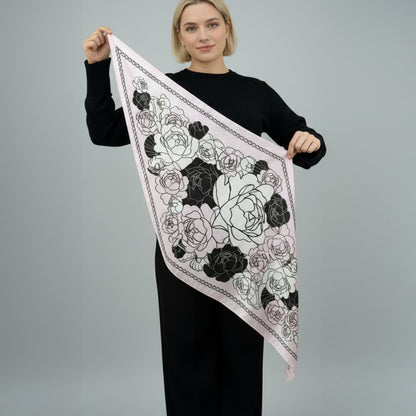 Classy and Fabulous Peony Diamond Shape Silky Scarf