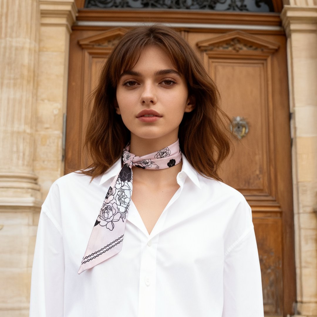 Classy and Fabulous Dutch Peony Twilly Silky Scarf (85cm)