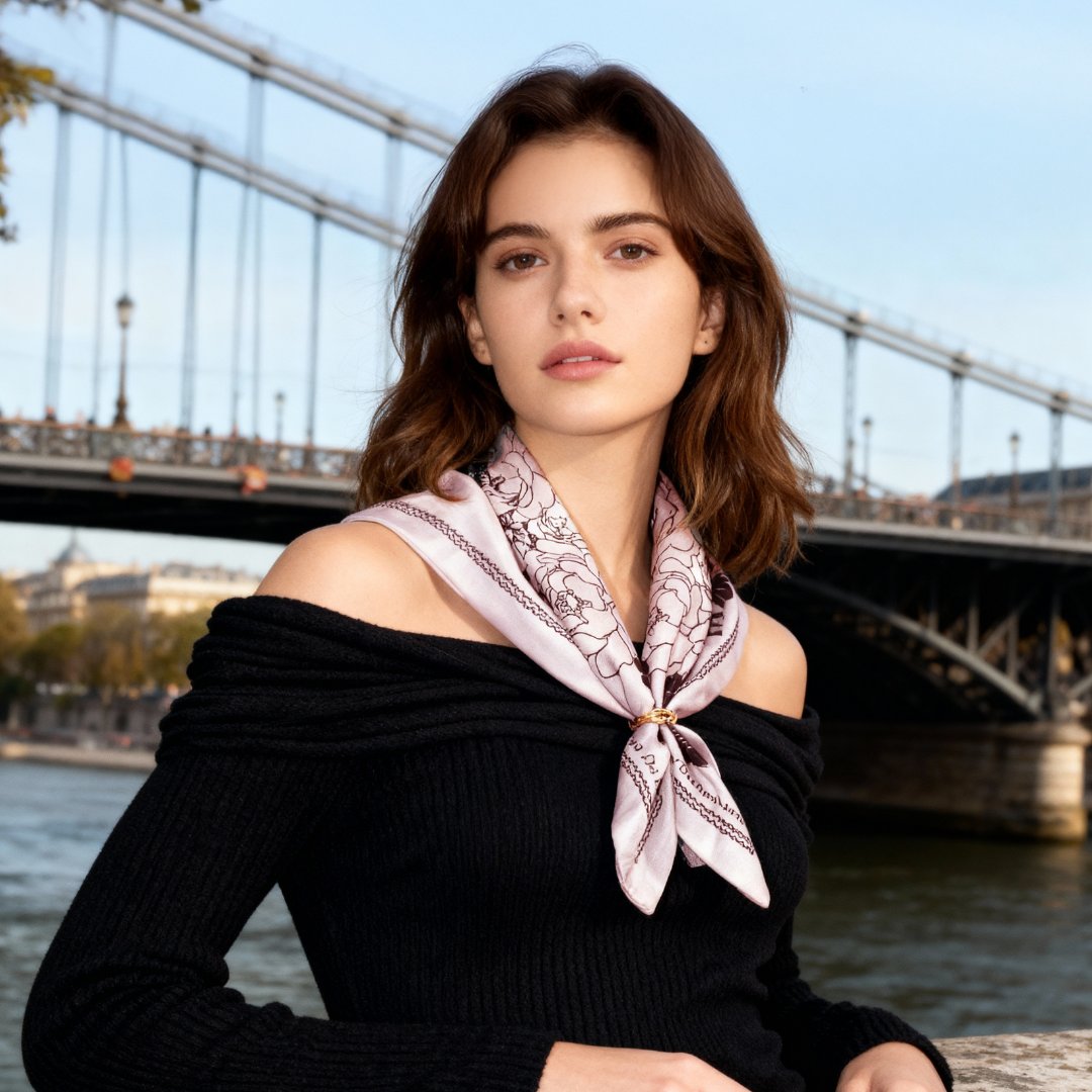 Classy and Fabulous Pink and White Duo Silky Scarf Gift Set (Double Face Silky Scarf and Scarf Ring)