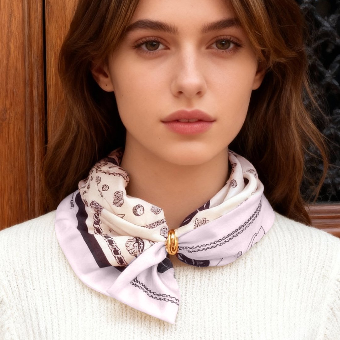 Classy and Fabulous Pink and White Duo Silky Scarf Gift Set (Double Face Silky Scarf and Scarf Ring)