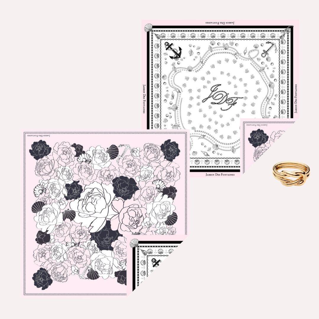 Classy and Fabulous Pink and White Duo Silky Scarf Gift Set (Double Face Silky Scarf and Scarf Ring)