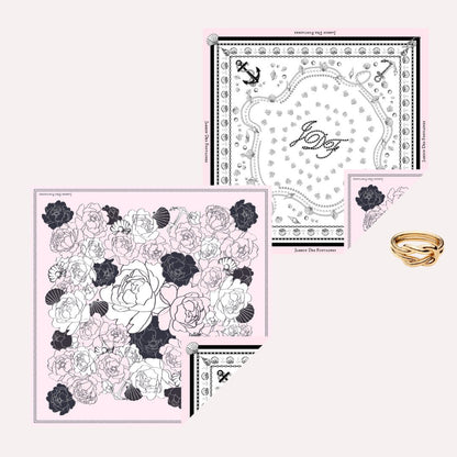 Classy and Fabulous Pink and White Duo Silky Scarf Gift Set (Double Face Silky Scarf and Scarf Ring)