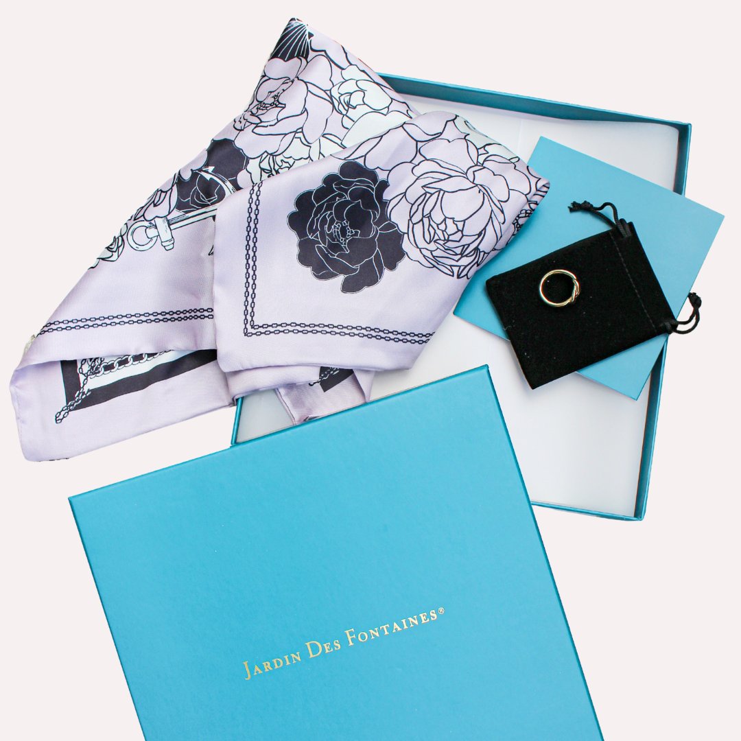 Classy and Fabulous Pink and White Duo Silky Scarf Gift Set (Double Face Silky Scarf and Scarf Ring)