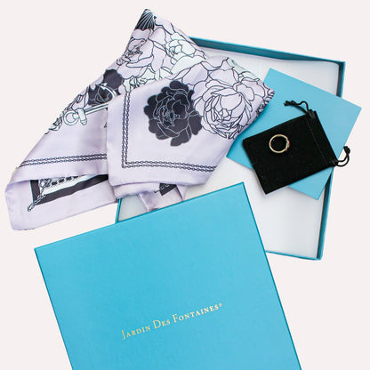 Classy and Fabulous Pink and White Duo Silky Scarf Gift Set (Double Face Silky Scarf and Scarf Ring)