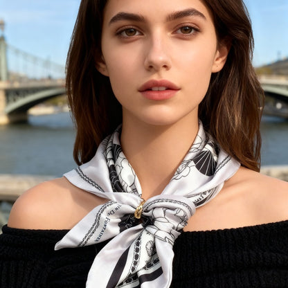 Classy and Fabulous Pink and White Duo Silky Scarf Gift Set (Double Face Silky Scarf and Scarf Ring)