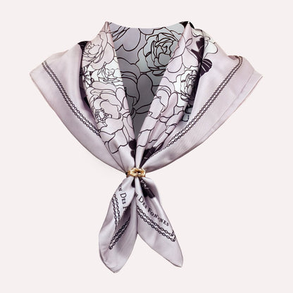 Classy and Fabulous Pink and White Duo Silky Scarf Gift Set (Double Face Silky Scarf and Scarf Ring)