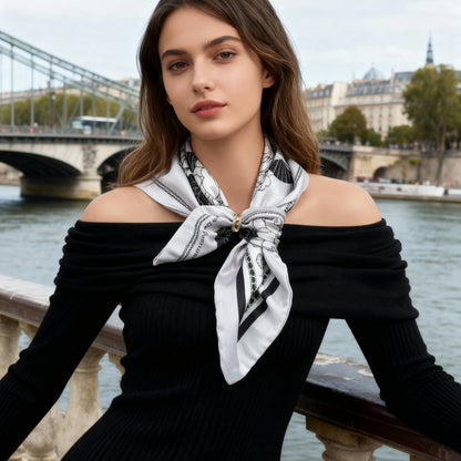 Classy and Fabulous Pink and White Duo Silky Scarf Gift Set (Double Face Silky Scarf and Scarf Ring)