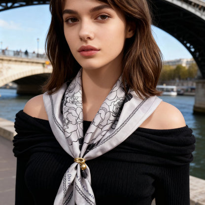 Classy and Fabulous Pink and White Duo Silky Scarf Gift Set (Double Face Silky Scarf and Scarf Ring)