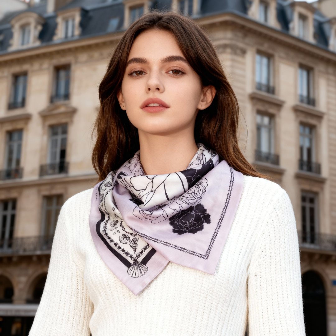 Classy and Fabulous Pink and White Duo Silky Scarf Gift Set (Double Face Silky Scarf and Scarf Ring)