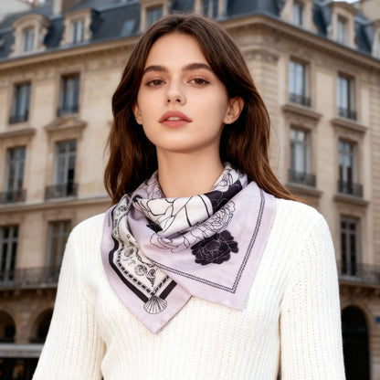 Classy and Fabulous Pink and White Duo Silky Scarf Gift Set (Double Face Silky Scarf and Scarf Ring)