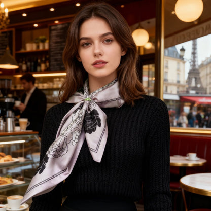 Classy and Fabulous Pink and White Duo Silky Scarf Gift Set (Double Face Silky Scarf and Scarf Ring)