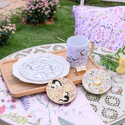 Yogis Cat and Flower Ceramic Coaster