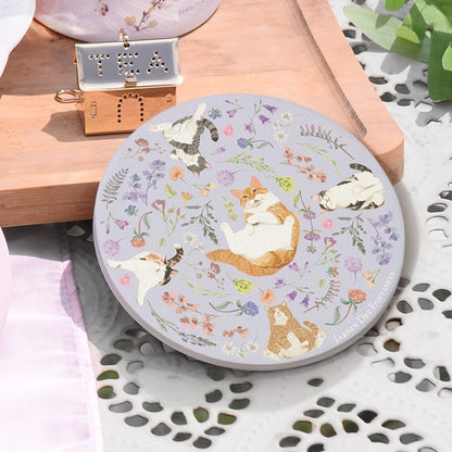 Yogis Cat and Flower Ceramic Coaster