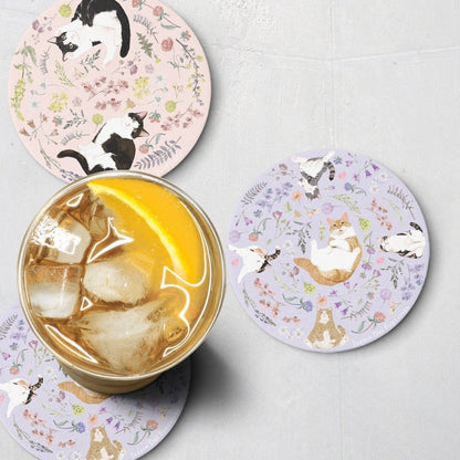 Yogis Cat and Flower Ceramic Coaster