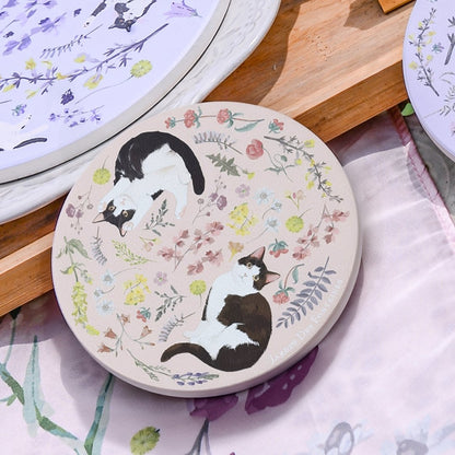 Yogis Cat and Flower Ceramic Coaster