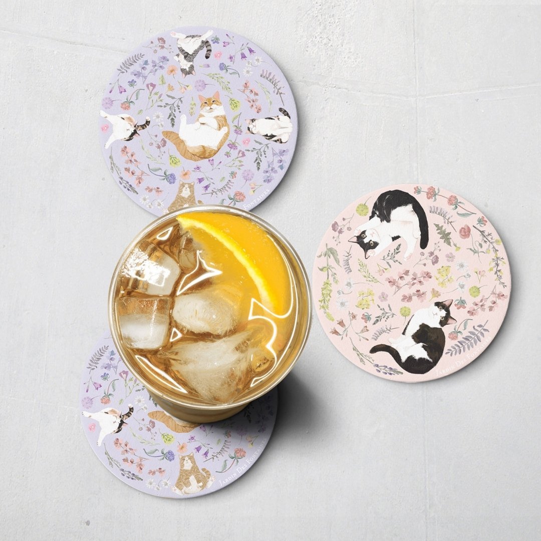 Yogis Cat and Flower Ceramic Coaster