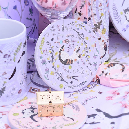 Yogis Cat and Flower Ceramic Coaster