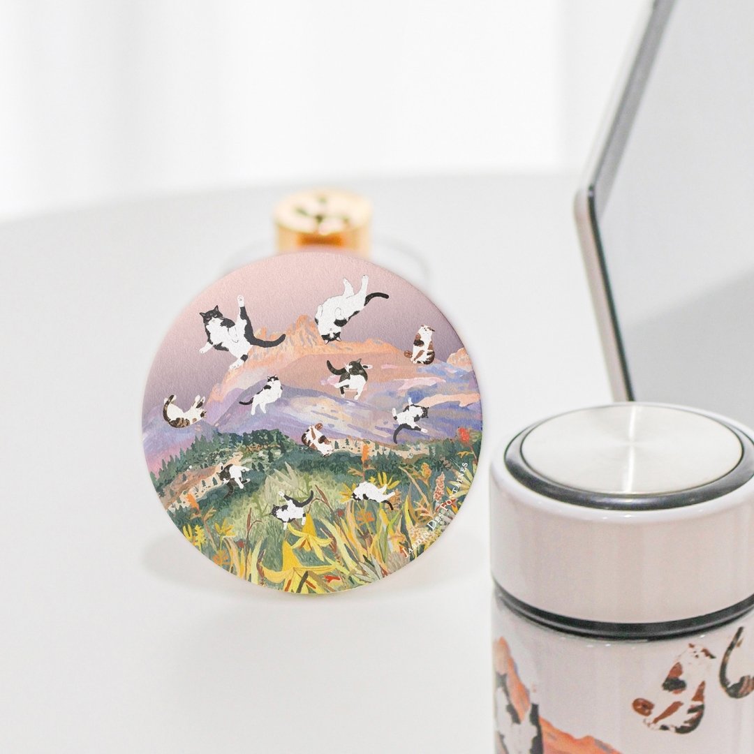 Yogis Cat and Flower Ceramic Coaster