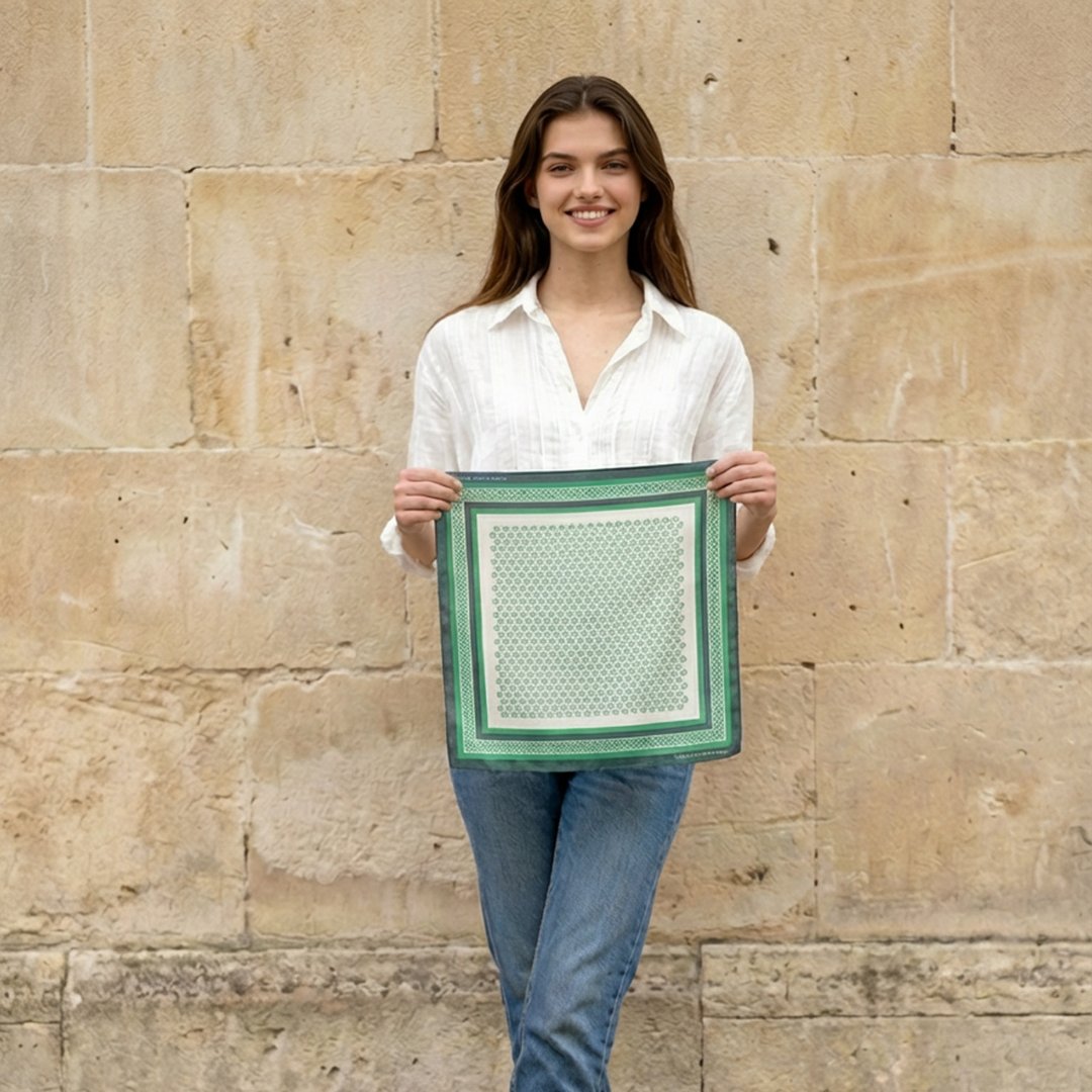 JDF Monogram Green Dynasty Silky Scarf (45cm)